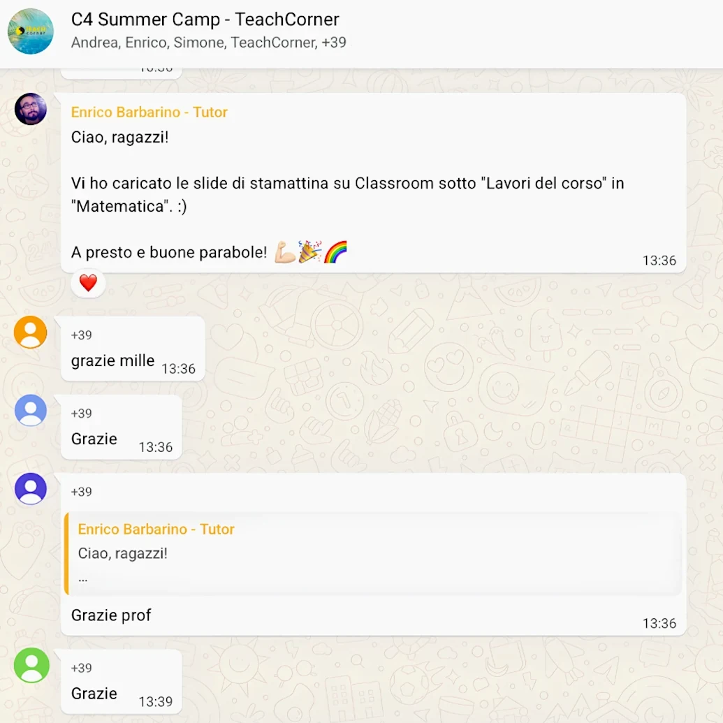 Esempio reale di una conversazione nella community TeachCorner